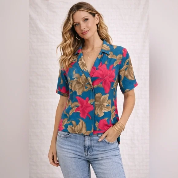 Vintage Paul Stanley 80s Women’s Size 14 Silk Top Floral Retro 90s Butter Mom - Picture 12 of 13